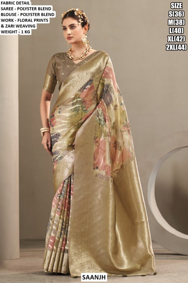Women’s Floral Printed Saree With Woven Border