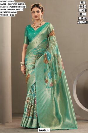 Women’s Floral Printed Saree With Woven Border