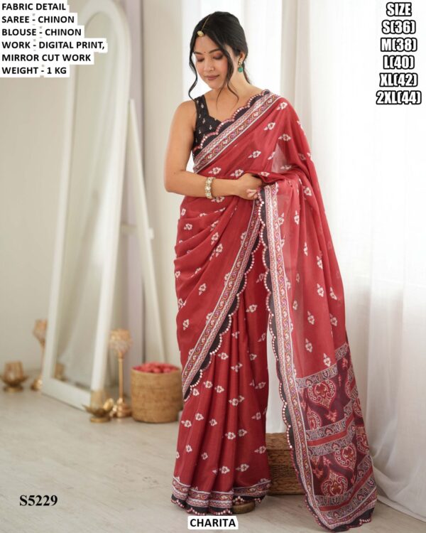 Women’s Chinon Digital Print Saree With Blouse