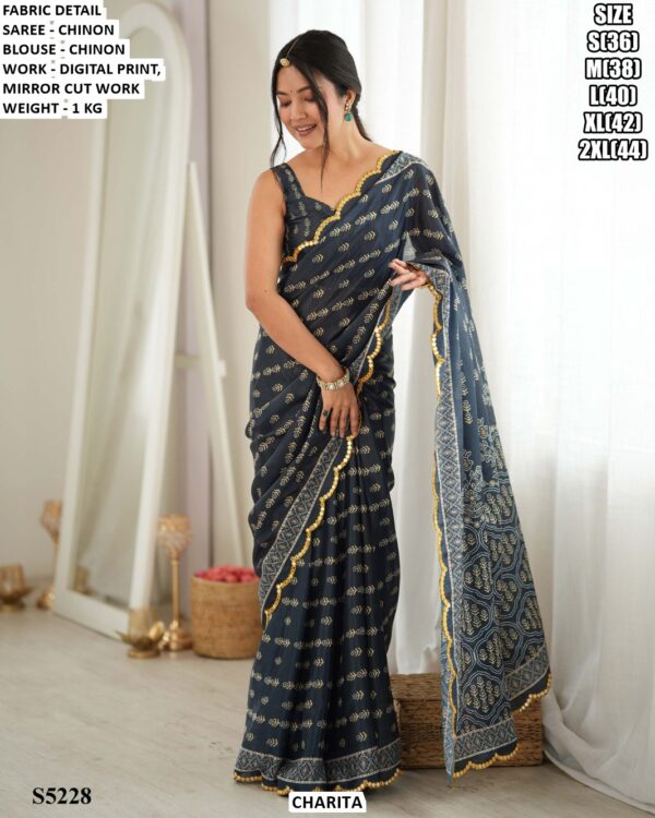 Women’s Chinon Digital Print Saree With Blouse