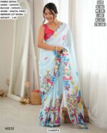 Women’s Chinon Digital Print Saree With Blouse