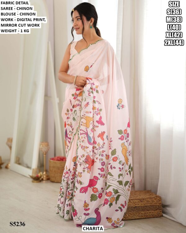 Women’s Chinon Digital Print Saree With Blouse