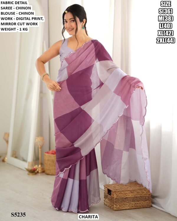 Women’s Chinon Digital Print Saree With Blouse