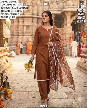 Women’s Slub Cotton Printed Suit With Dupatta