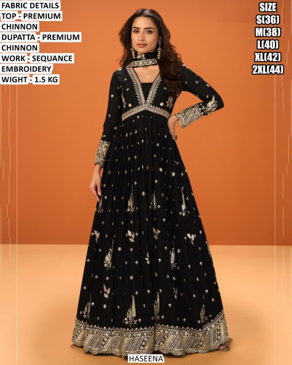 Women’s Chinon Long Gown With Dupatta