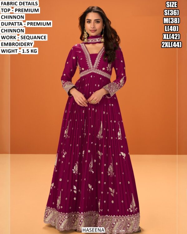 Women’s Chinon Long Gown With Dupatta
