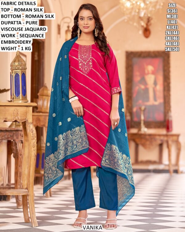 Designer Roman Silk Kurta Pant With Dupatta