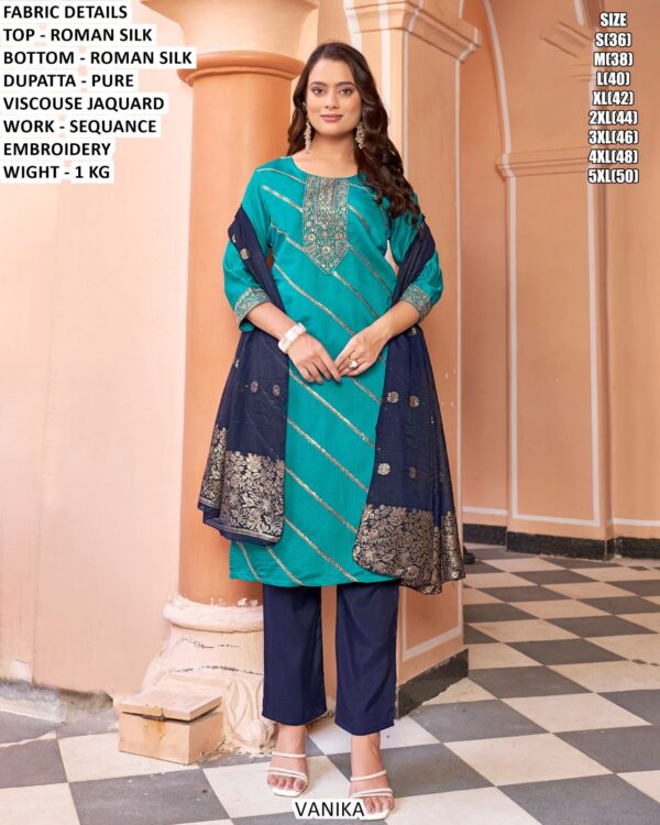 Designer Roman Silk Kurta Pant With Dupatta