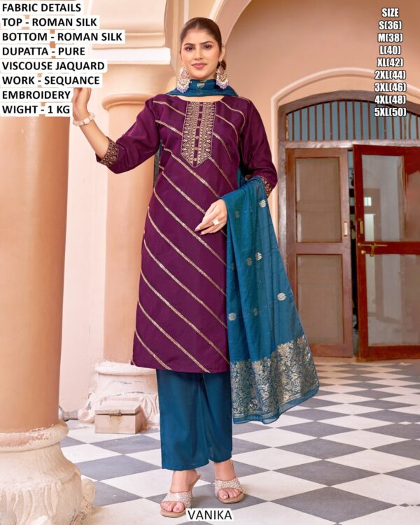 Designer Roman Silk Kurta Pant With Dupatta