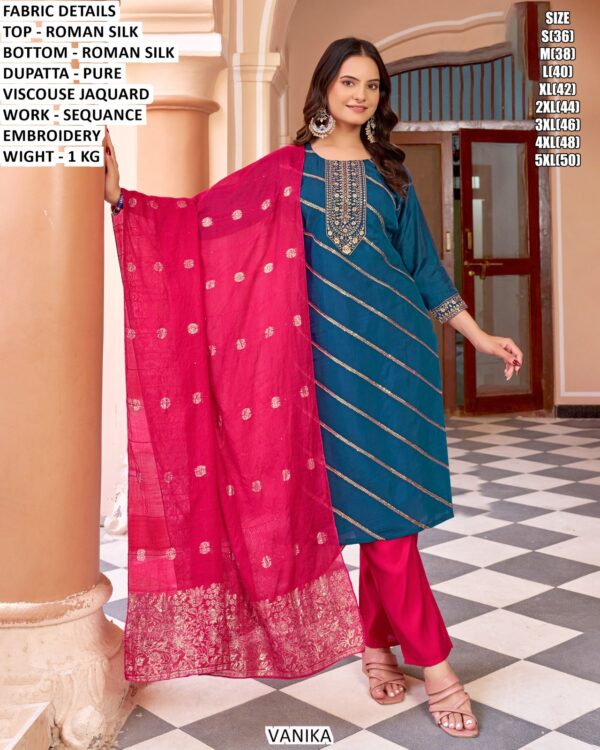 Designer Roman Silk Kurta Pant With Dupatta