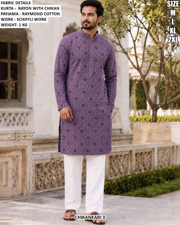 Men’s Rayon Chikankari Kurta Pajama Set