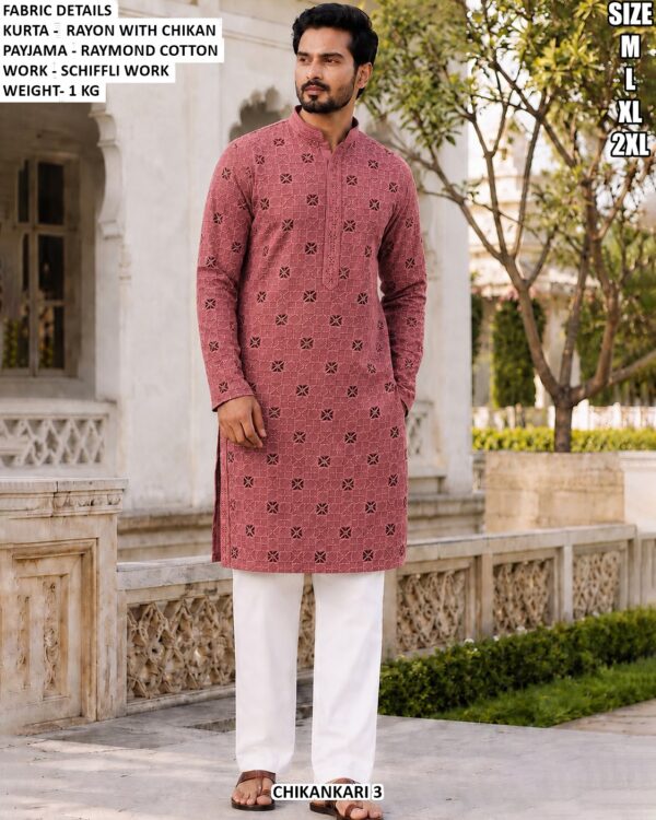 Men’s Rayon Chikankari Kurta Pajama Set
