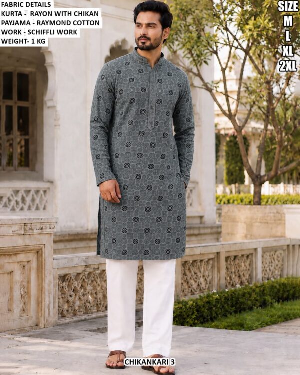 Men’s Rayon Chikankari Kurta Pajama Set