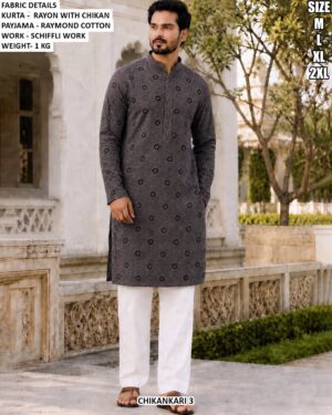 Men’s Rayon Chikankari Kurta Pajama Set