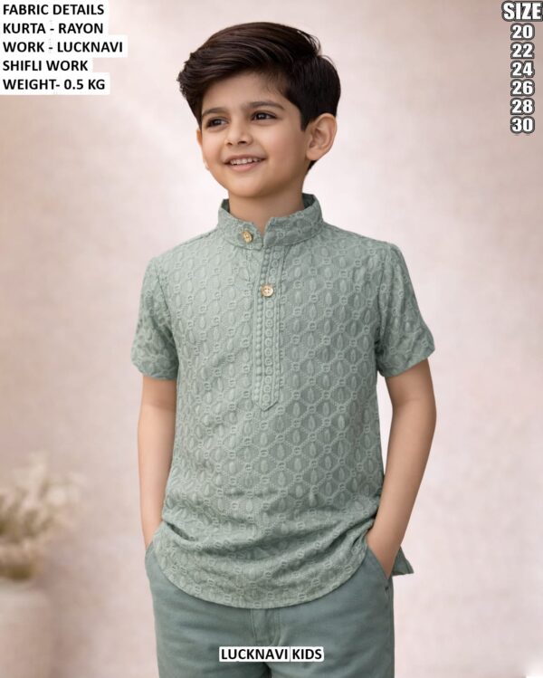 Boys Rayon Lucknavi Schiffli Work Kurta