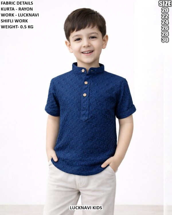 Boys Rayon Lucknavi Schiffli Work Kurta