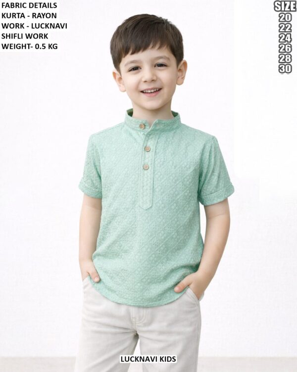 Boys Rayon Lucknavi Schiffli Work Kurta