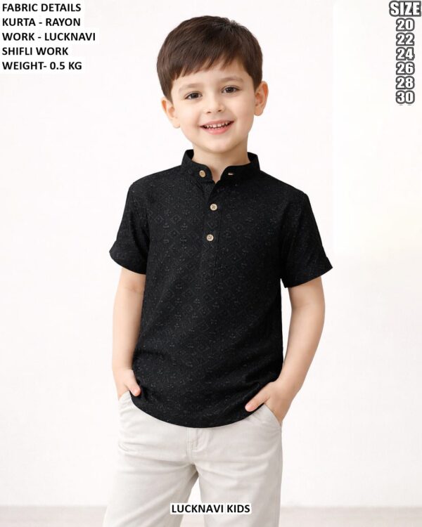 Boys Rayon Lucknavi Schiffli Work Kurta