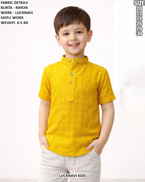 Boys Rayon Lucknavi Schiffli Work Kurta