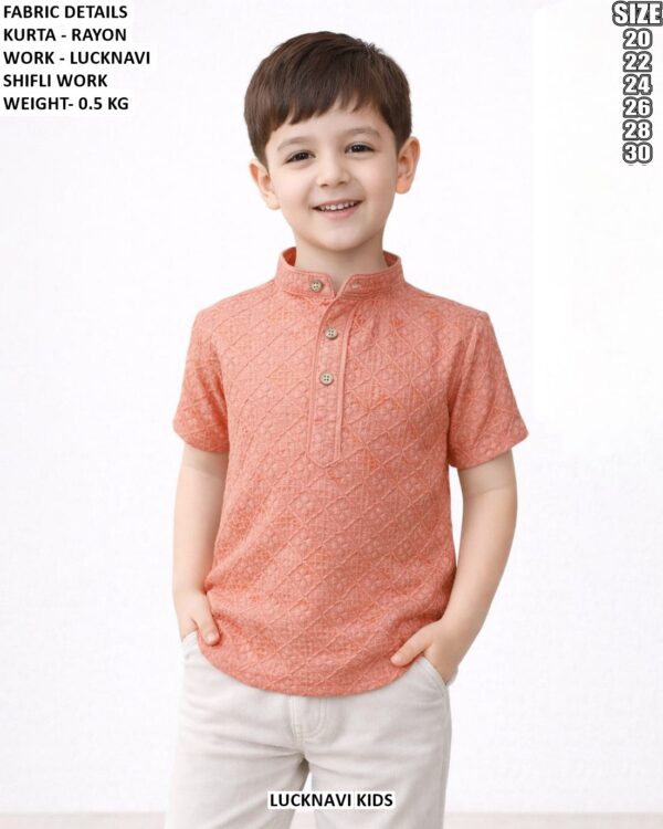 Boys Rayon Lucknavi Schiffli Work Kurta