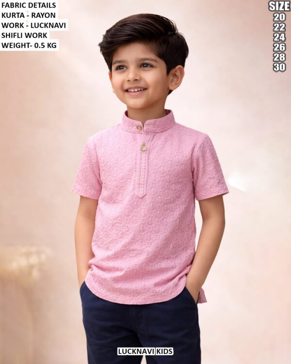 Boys Rayon Lucknavi Schiffli Work Kurta