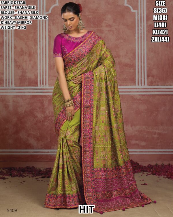 Beautiful Kachhi Embroidered Silk Saree