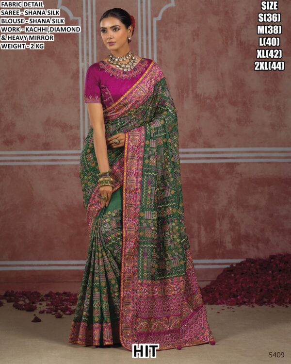 Beautiful Kachhi Embroidered Silk Saree