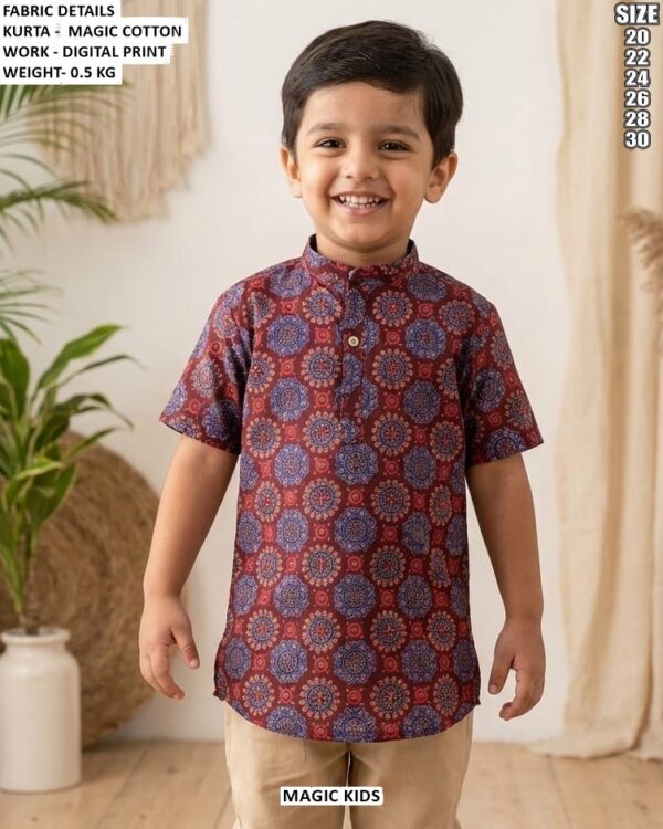 Kids Geometric Print Short Kurta
