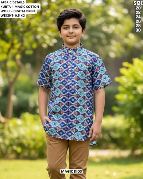 Kids Geometric Print Short Kurta
