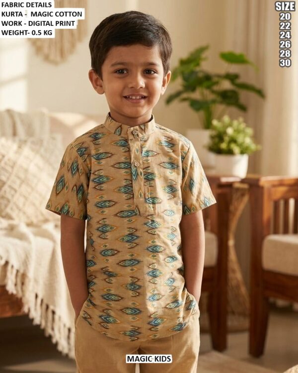 Kids Geometric Print Short Kurta