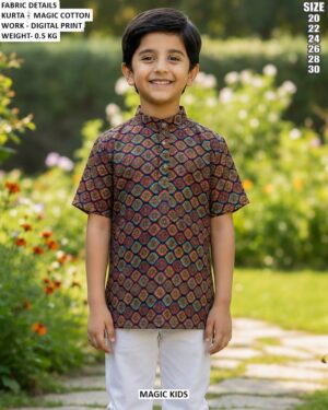 Kids Geometric Print Short Kurta