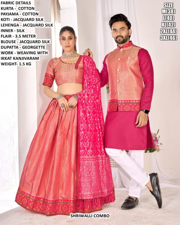 Couple Matching Jacquard Silk Ethnic Wear Set