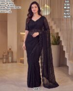 Designer Moss Saree With Pearl Work