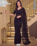 Designer Moss Saree With Pearl Work