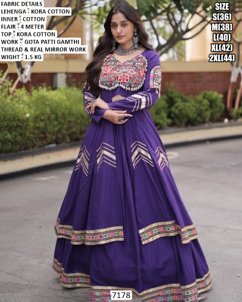 Women’s Kora Cotton Mirror Work Lehenga