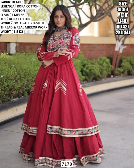 Women’s Kora Cotton Mirror Work Lehenga