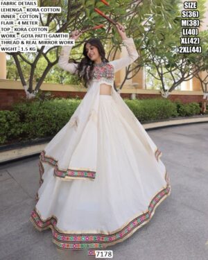 Women’s Kora Cotton Mirror Work Lehenga