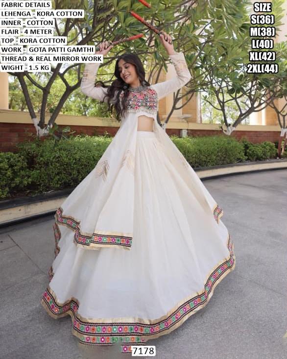 Women’s Kora Cotton Mirror Work Lehenga