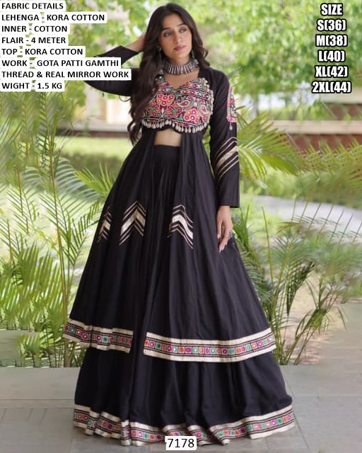 Women’s Kora Cotton Mirror Work Lehenga