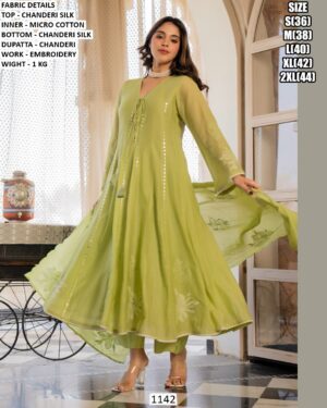 Chanderi Silk Floral Embroidered Suit Set