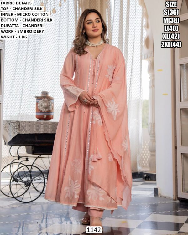 Chanderi Silk Floral Embroidered Suit Set