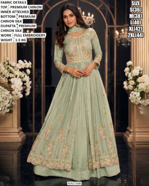 Premium Chinon Floral Embroidered Gown