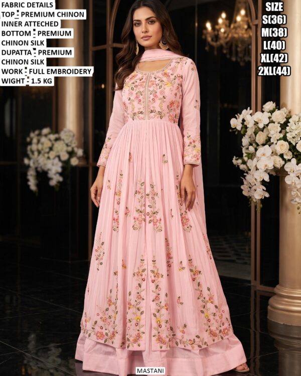 Premium Chinon Floral Embroidered Gown