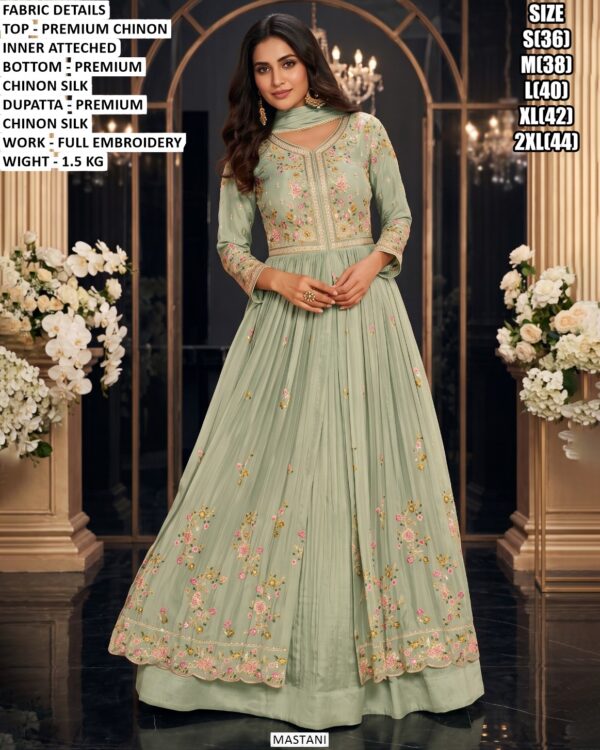 Premium Chinon Floral Embroidered Gown