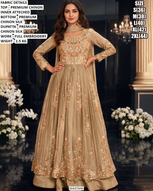 Premium Chinon Floral Embroidered Gown
