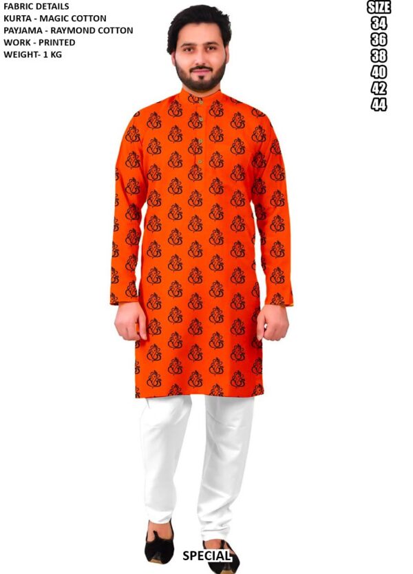 Mens Traditional Printed Cotton Kurta & Payjama