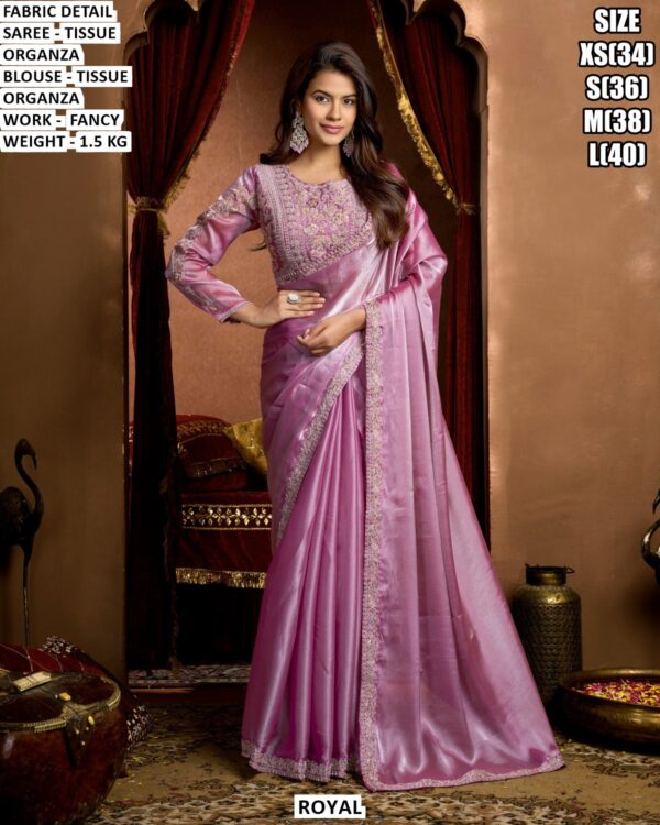 Shimmer Tissue Saree With Detailed Border