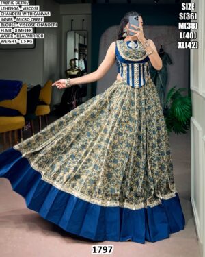 Stylish Mirror Work Blouse And Lehenga Set