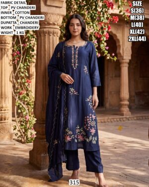 Floral Embroidered Chanderi Kurta Pant Set