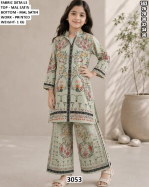 Girls Printed Satin Kurta Palazzo Set